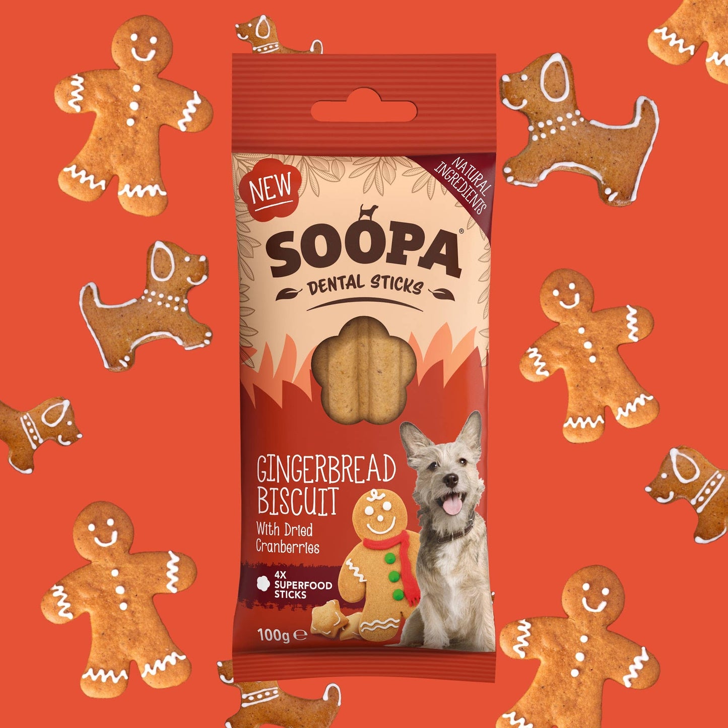 Gingerbread Biscuit Dog Dental Sticks: Single Pack